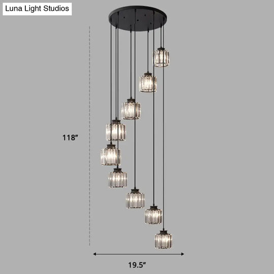 Minimalist Crystal Pendant Ceiling Light With Multiple Lamps And Stairway Design 9 / Black