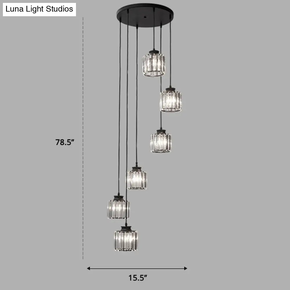 Minimalist Crystal Pendant Ceiling Light With Multiple Lamps And Stairway Design 6 / Black