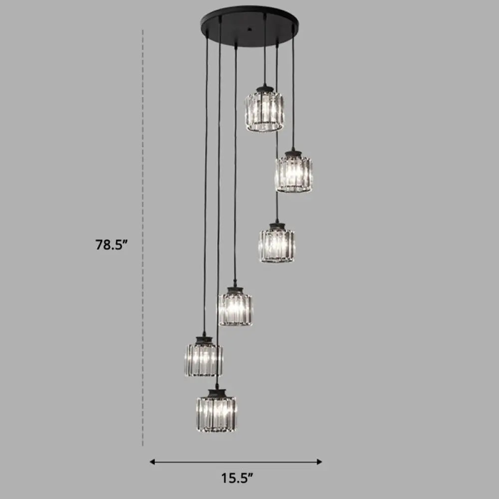 Minimalist Multiple Lamp Pendant Ceiling Light With Crystal Shade 6 / Black