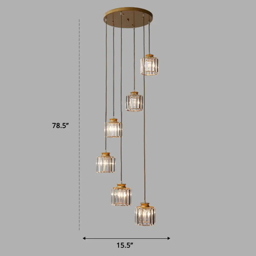 Minimalist Multiple Lamp Pendant Ceiling Light With Crystal Shade 6 / Gold