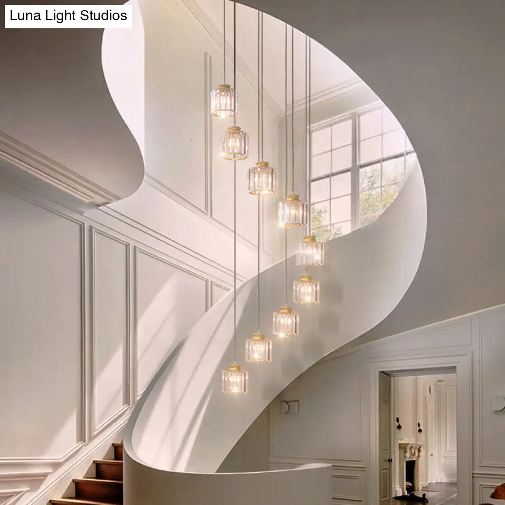 Minimalist Crystal Pendant Ceiling Light With Multiple Lamps And Stairway Design