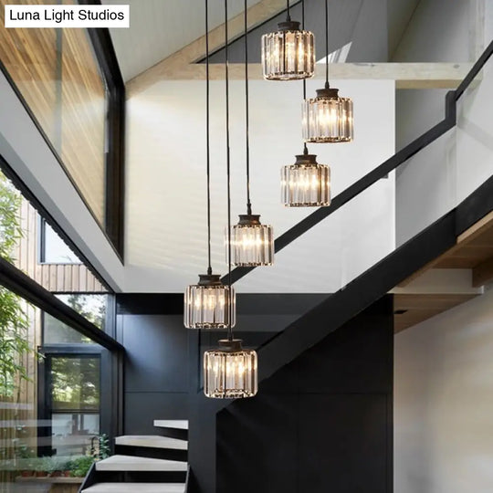 Minimalist Crystal Pendant Ceiling Light With Multiple Lamps And Stairway Design