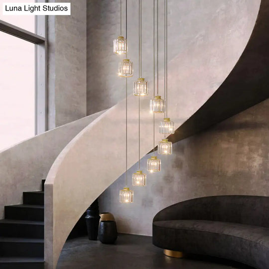 Minimalist Crystal Pendant Ceiling Light With Multiple Lamps And Stairway Design