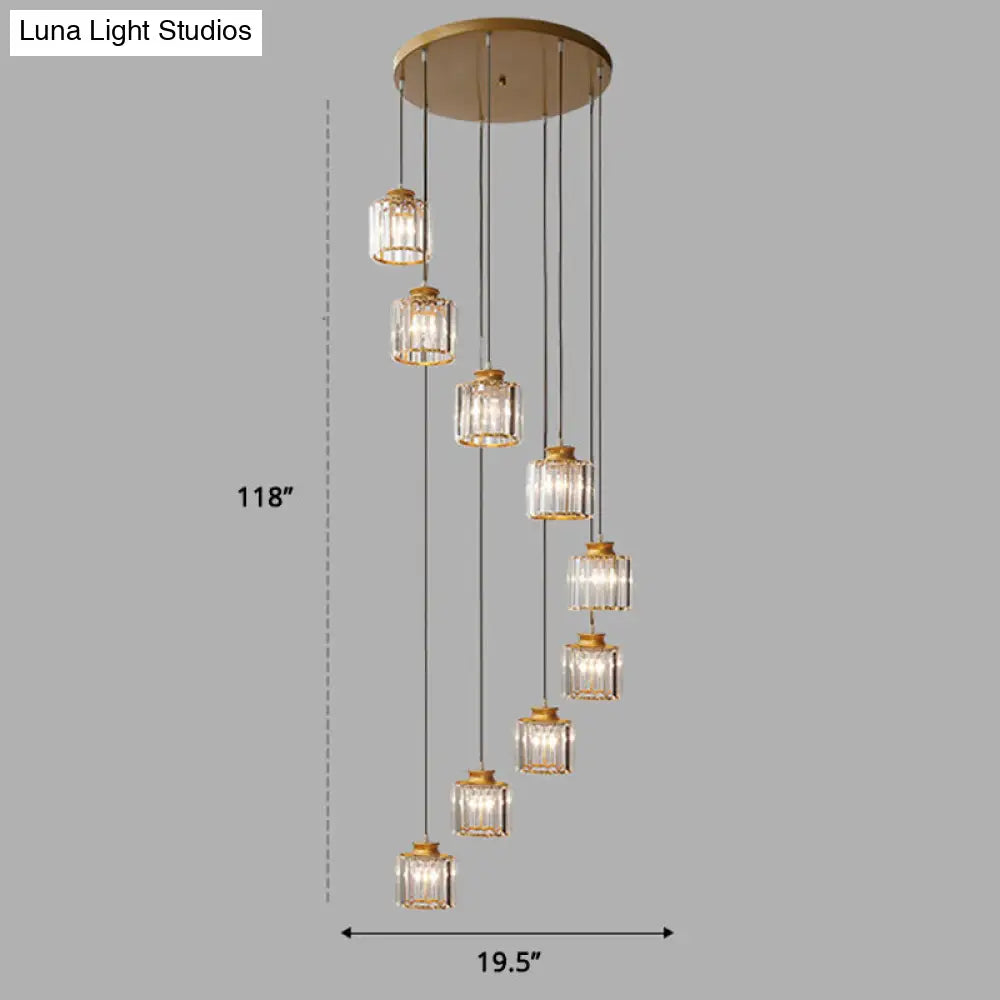 Minimalist Crystal Pendant Ceiling Light With Multiple Lamps And Stairway Design 9 / Gold