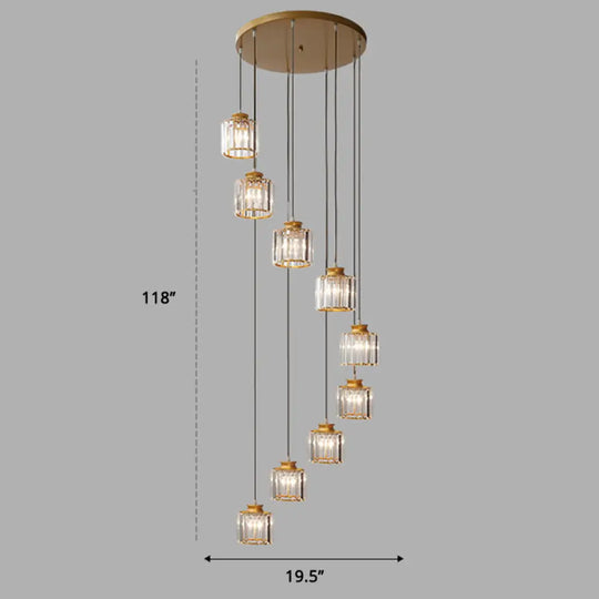 Minimalist Multiple Lamp Pendant Ceiling Light With Crystal Shade 9 / Gold