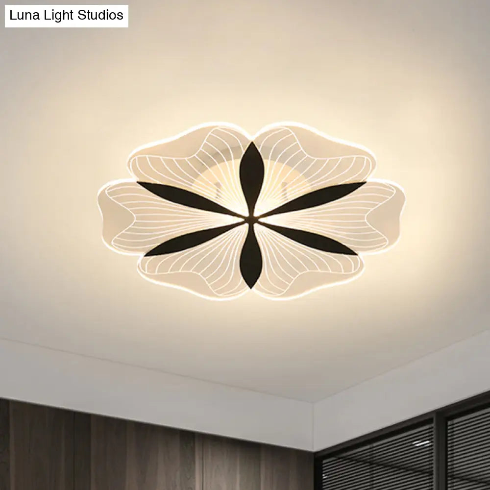 Minimalist Nordic Led Ceiling Flush Mount In Black White/Warm Light - Flower-Inspired Design