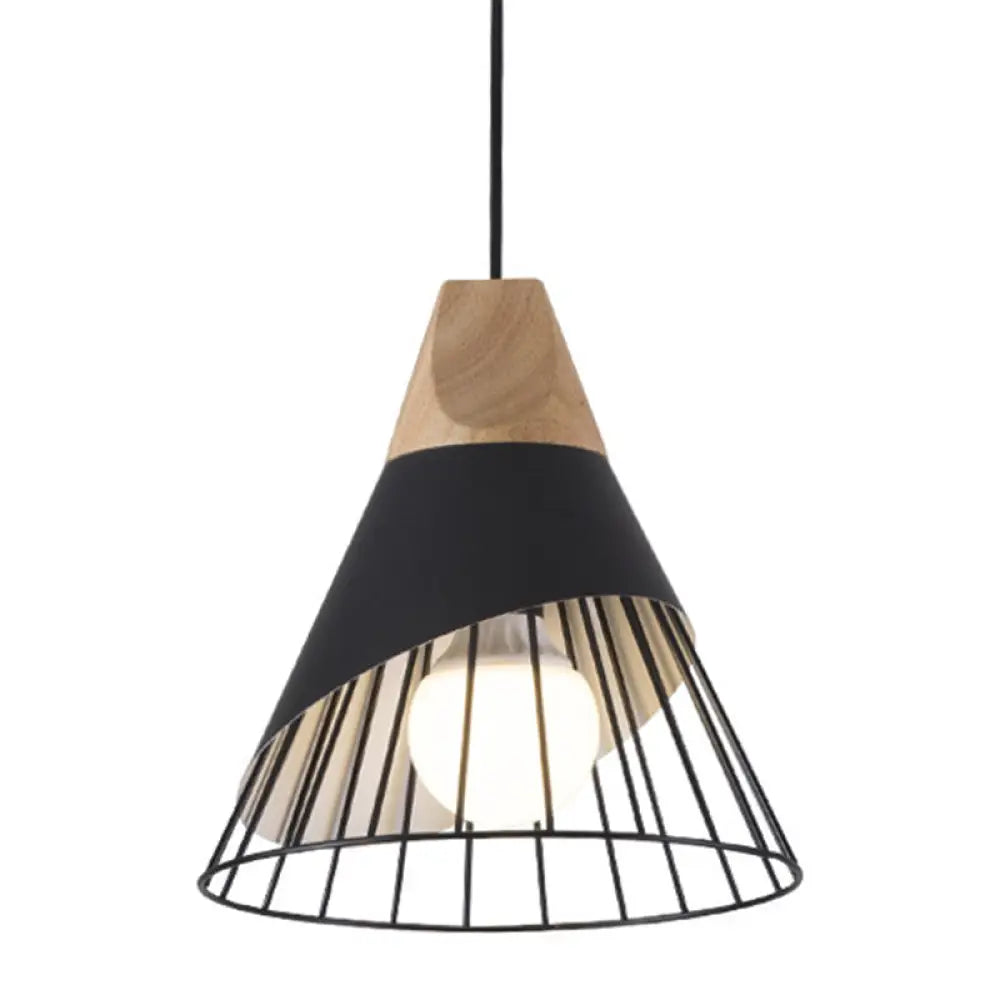 Minimalist Nordic Macaroon Hanging Light With Solid Wood Shade For Bedroom Black