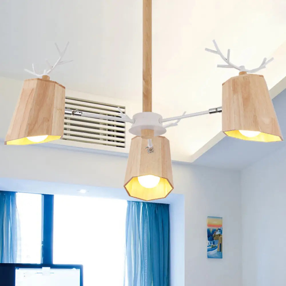 Minimalist Nordic Pendant Light With Deer Horn Design For Living Room In Beige 3 / Wood