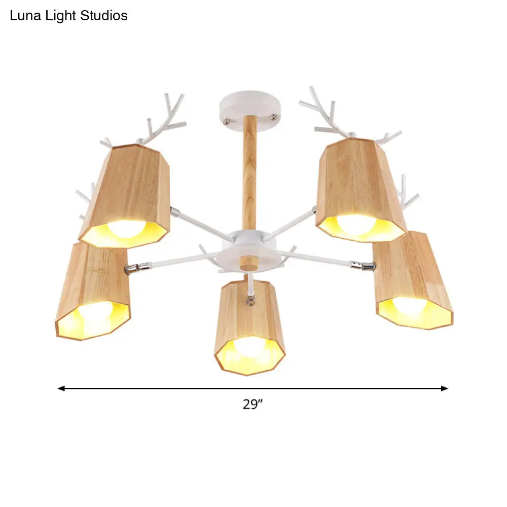 Minimalist Nordic Pendant Light With Deer Horn Design For Living Room In Beige