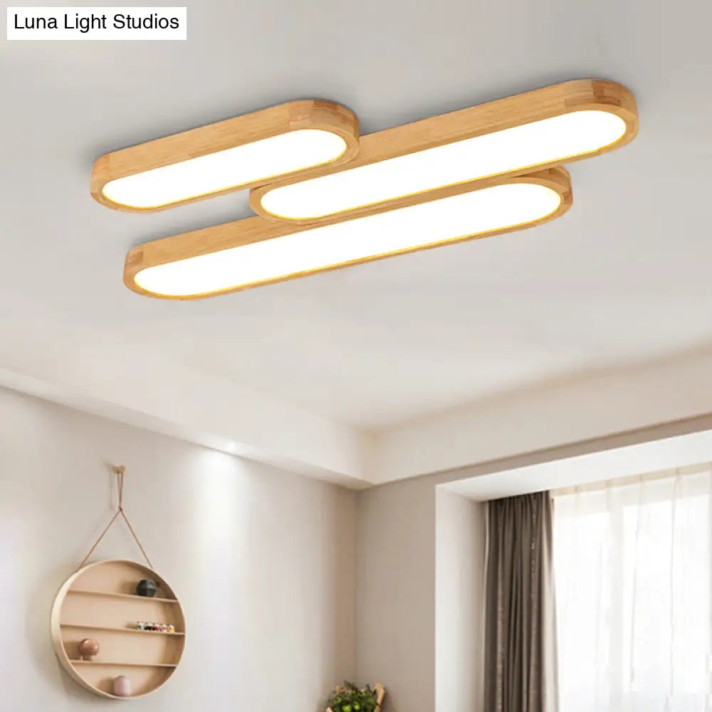 Minimalist Oblong Led Flush Mounted Ceiling Light In Warm/White For Wood Living Room Length Options: