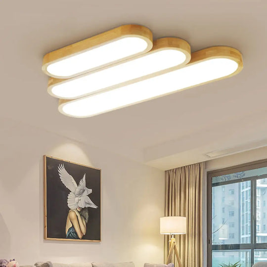 Minimalist Oblong Led Flush Mounted Ceiling Light In Warm/White For Wood Living Room Length Options: