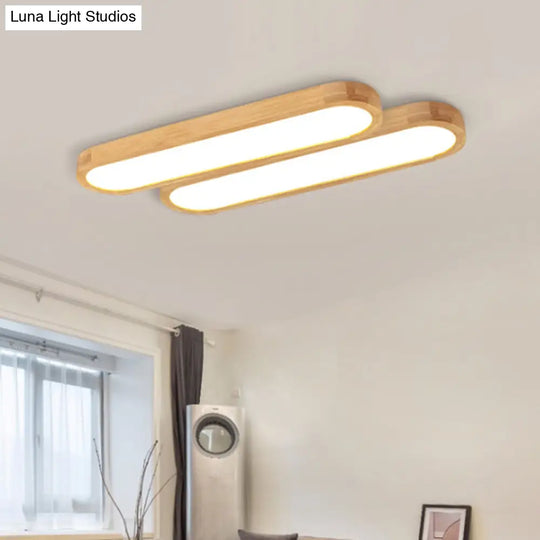 Minimalist Oblong Led Flush Mounted Ceiling Light In Warm/White For Wood Living Room Length Options: