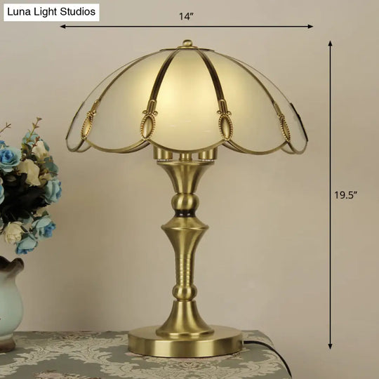 Minimalist Opal Frosted Glass Bedroom Table Lamp - Brass Flower Nightstand Light