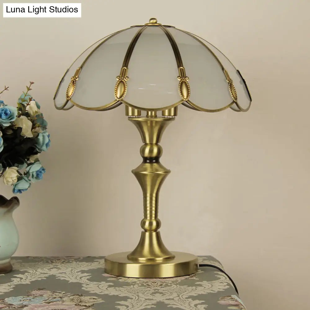 Minimalist Opal Frosted Glass Bedroom Table Lamp - Brass Flower Nightstand Light