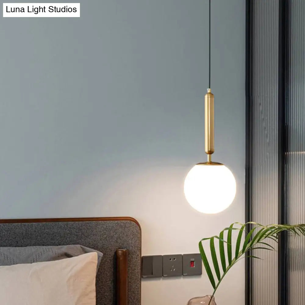 Gold Glass Ball Pendant Light - Minimalist Bedside Ceiling Lamp With Opal Blown And 1 Bulb