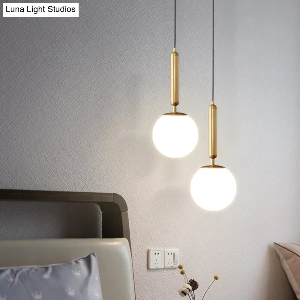Gold Glass Ball Pendant Light - Minimalist Bedside Ceiling Lamp With Opal Blown And 1 Bulb