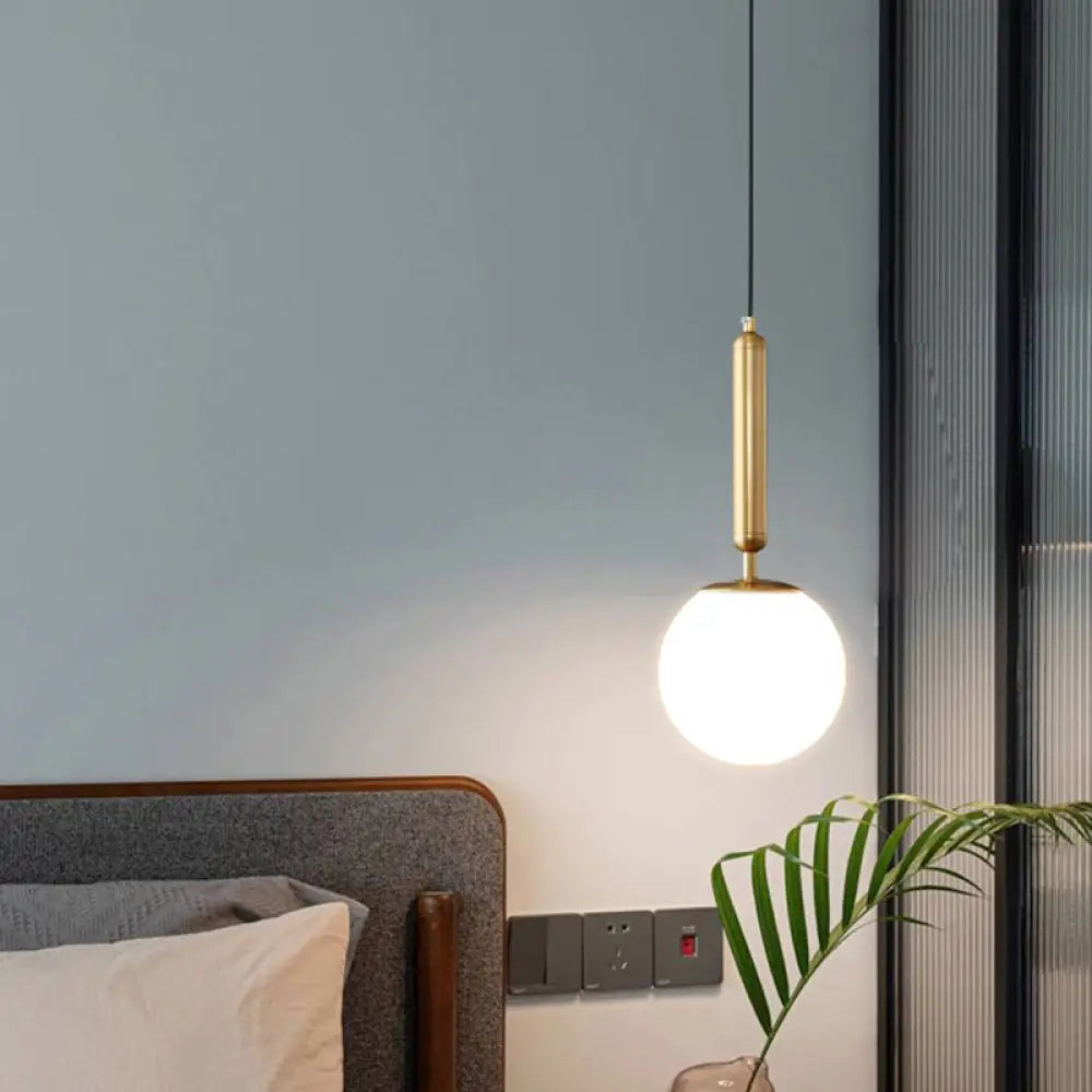 Minimalist Opal Glass Ball Pendant Light With Gold Finish - Bedside Or Ceiling Mount