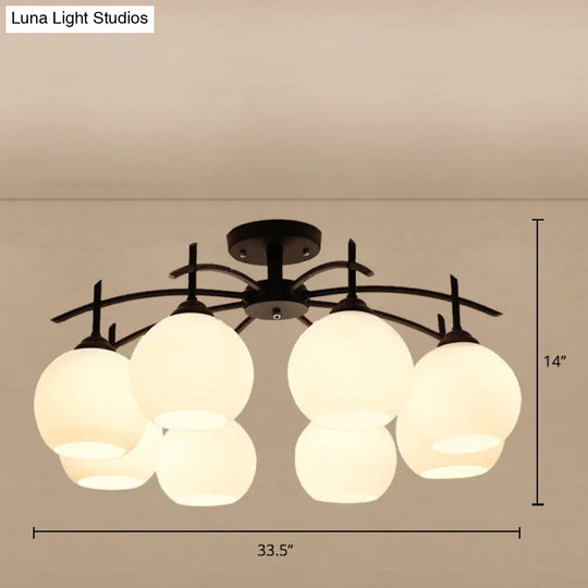 Minimalist Black Domed Flush Ceiling Light With Opal Glass For Living Room 8 /