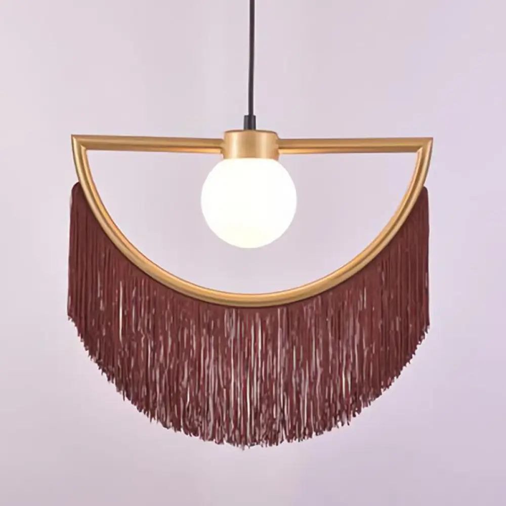 Minimalist Opal Glass Globe Suspension Light: 1-Light Hanging Lamp With Elegant Fringe Coffee / 15