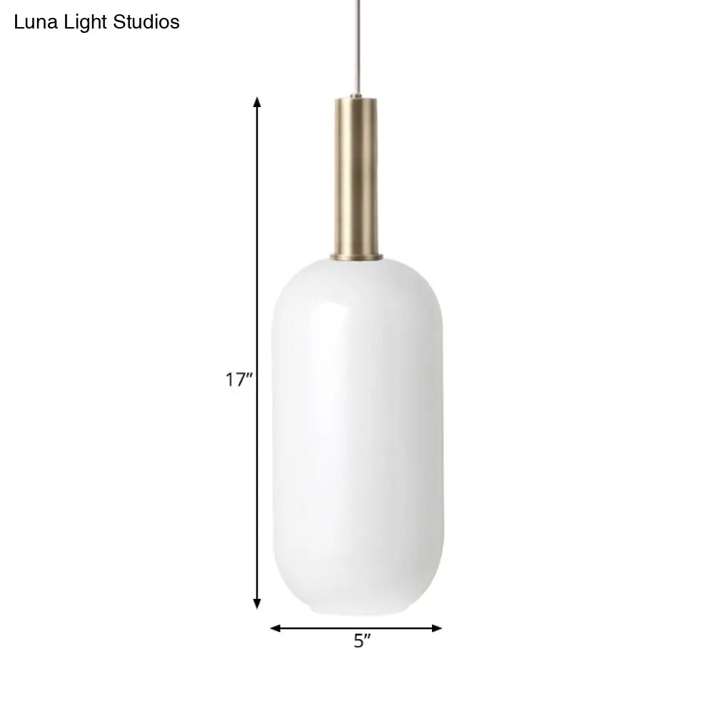 Minimalist Opal Glass Oblong Ceiling Pendant With Brass Frame - 1-Light Hanging Lamp Kit For Tables