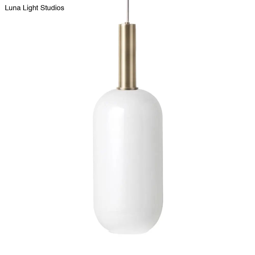 Minimalist Opal Glass Oblong Ceiling Pendant With Brass Frame - 1-Light Hanging Lamp Kit For Tables