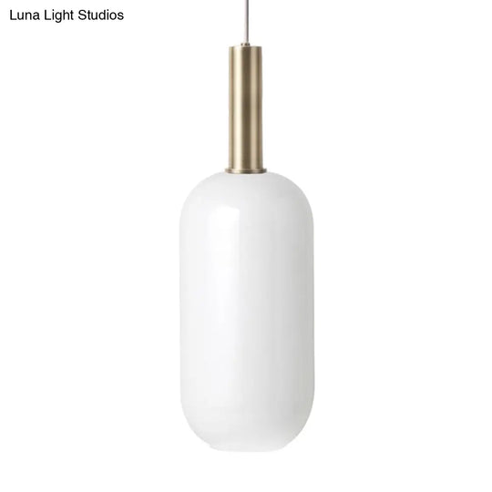 Minimalist Opal Glass Oblong Ceiling Pendant With Brass Frame - 1-Light Hanging Lamp Kit For Tables