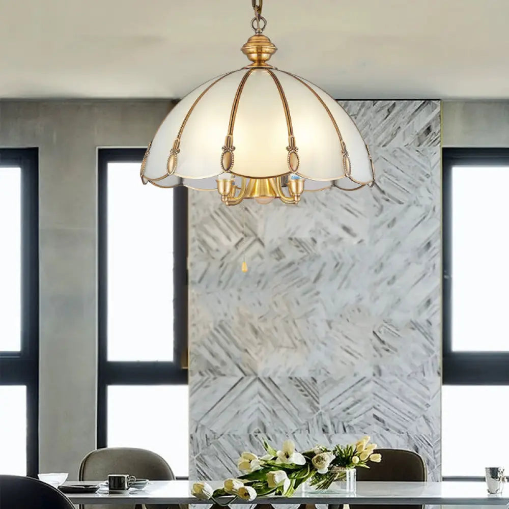 Minimalist Opal Glass Scalloped Ceiling Lighting With 5 Bulbs - Gold Chandelier For Dining Room