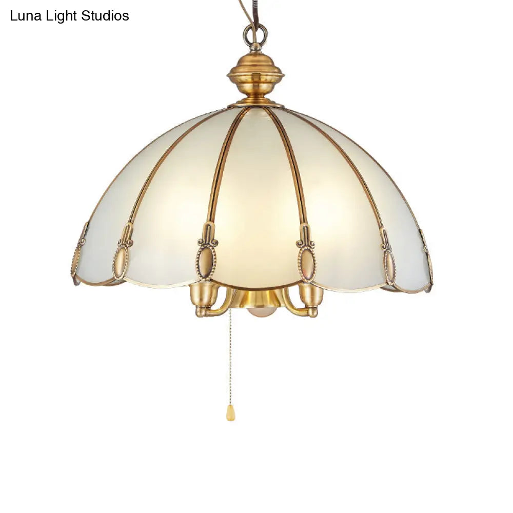 Minimalist Opal Glass Scalloped Ceiling Lighting With 5 Bulbs - Gold Chandelier For Dining Room