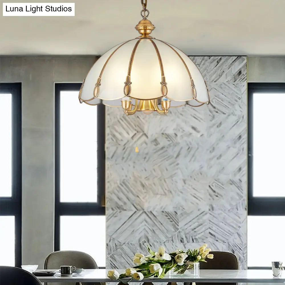 Minimalist Opal Glass Scalloped Ceiling Lighting With 5 Bulbs - Gold Chandelier For Dining Room