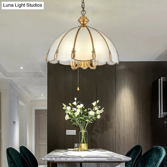 Minimalist Opal Glass Scalloped Ceiling Lighting With 5 Bulbs - Gold Chandelier For Dining Room