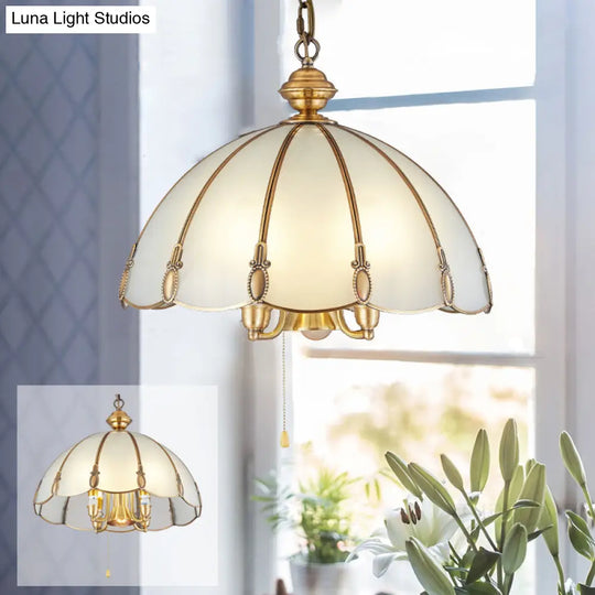 Minimalist Opal Glass Scalloped Ceiling Lighting With 5 Bulbs - Gold Chandelier For Dining Room