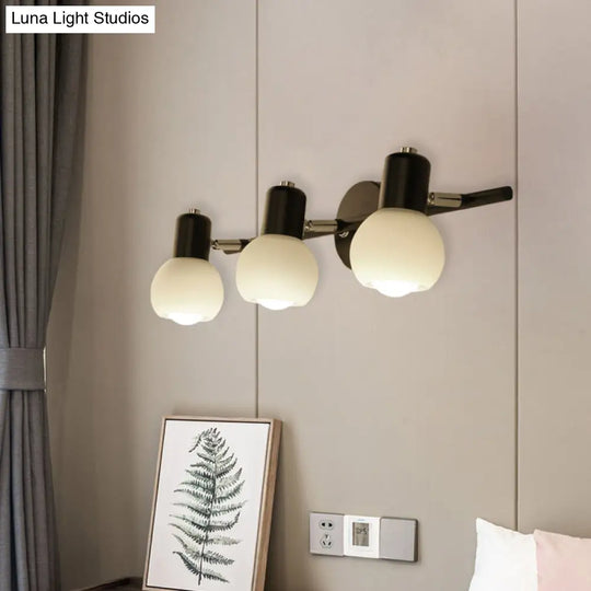 Minimalist Opal Glass Sconce Lighting - Stylish Study Room Wall Mount Lamp In Black With Linear