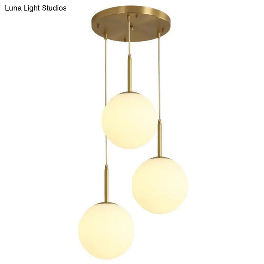 Minimalistic 3-Bulb Gold Pendant Light For Dining Room - Opal Glass Sphere Design