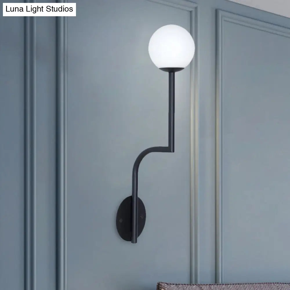 Minimalist Opal Glass Wall Sconce With Long Curved Arm - Single Bulb Lamp In Black/Gold