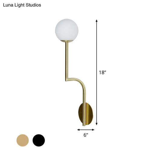 Minimalist Opal Glass Wall Sconce With Long Curved Arm - Single Bulb Lamp In Black/Gold