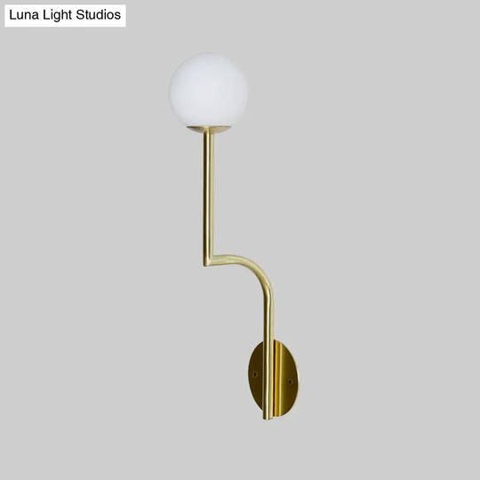 Minimalist Opal Glass Wall Sconce With Long Curved Arm - Single Bulb Lamp In Black/Gold