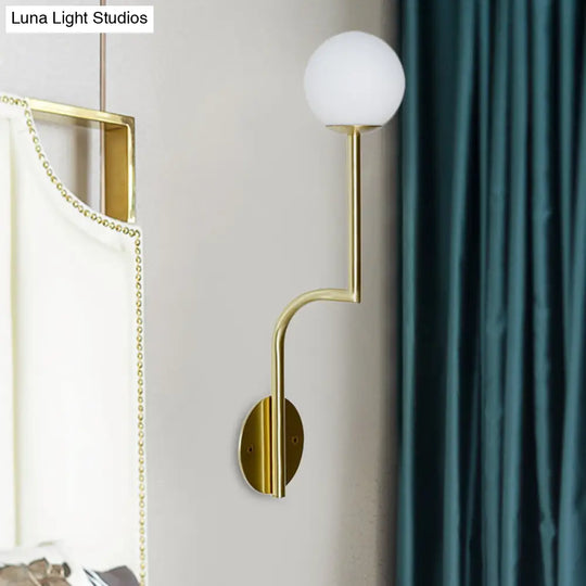 Minimalist Opal Glass Wall Sconce With Long Curved Arm - Single Bulb Lamp In Black/Gold