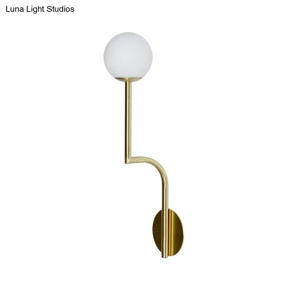 Minimalist Opal Glass Wall Sconce With Long Curved Arm - Single Bulb Lamp In Black/Gold