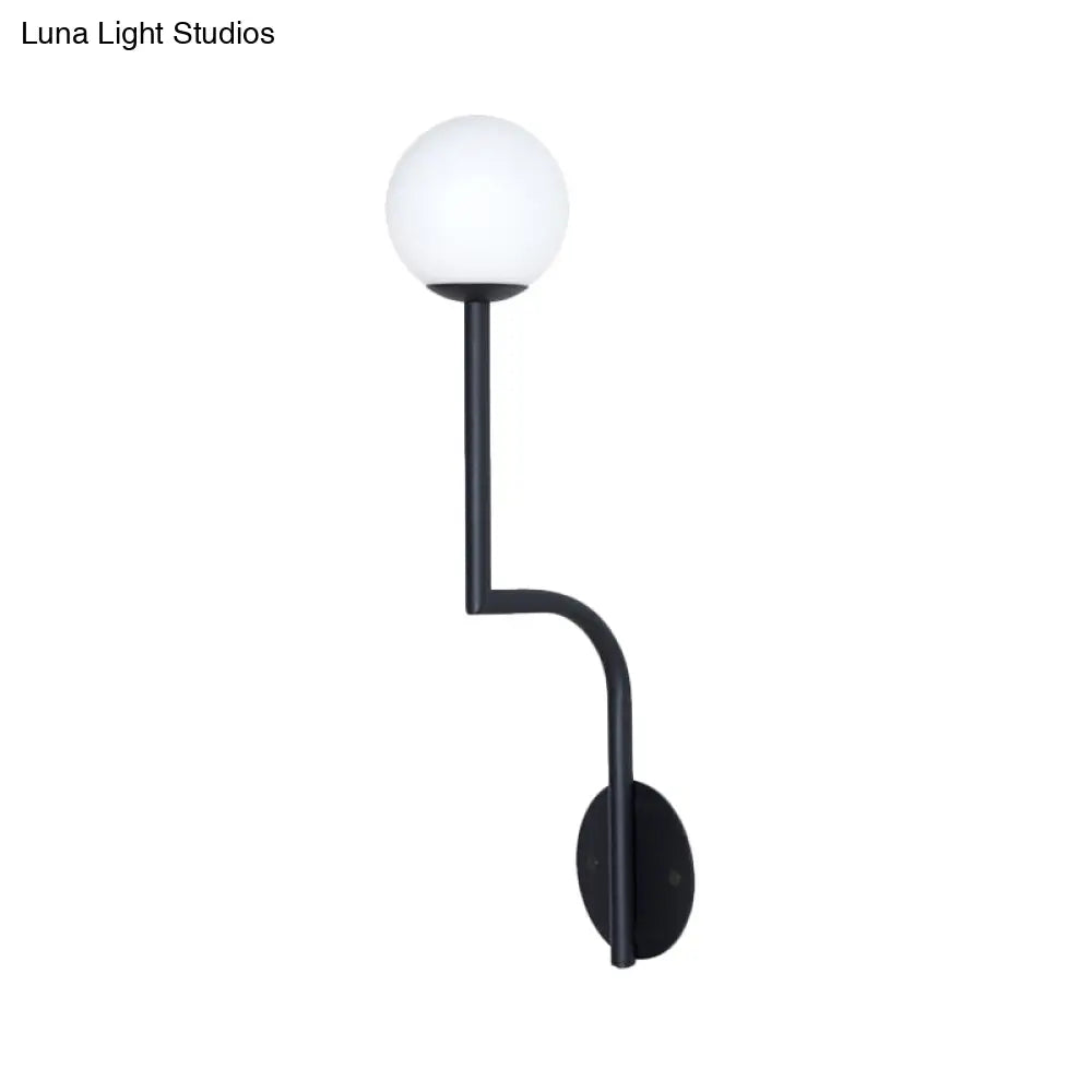 Minimalist Opal Glass Wall Sconce With Long Curved Arm - Single Bulb Lamp In Black/Gold