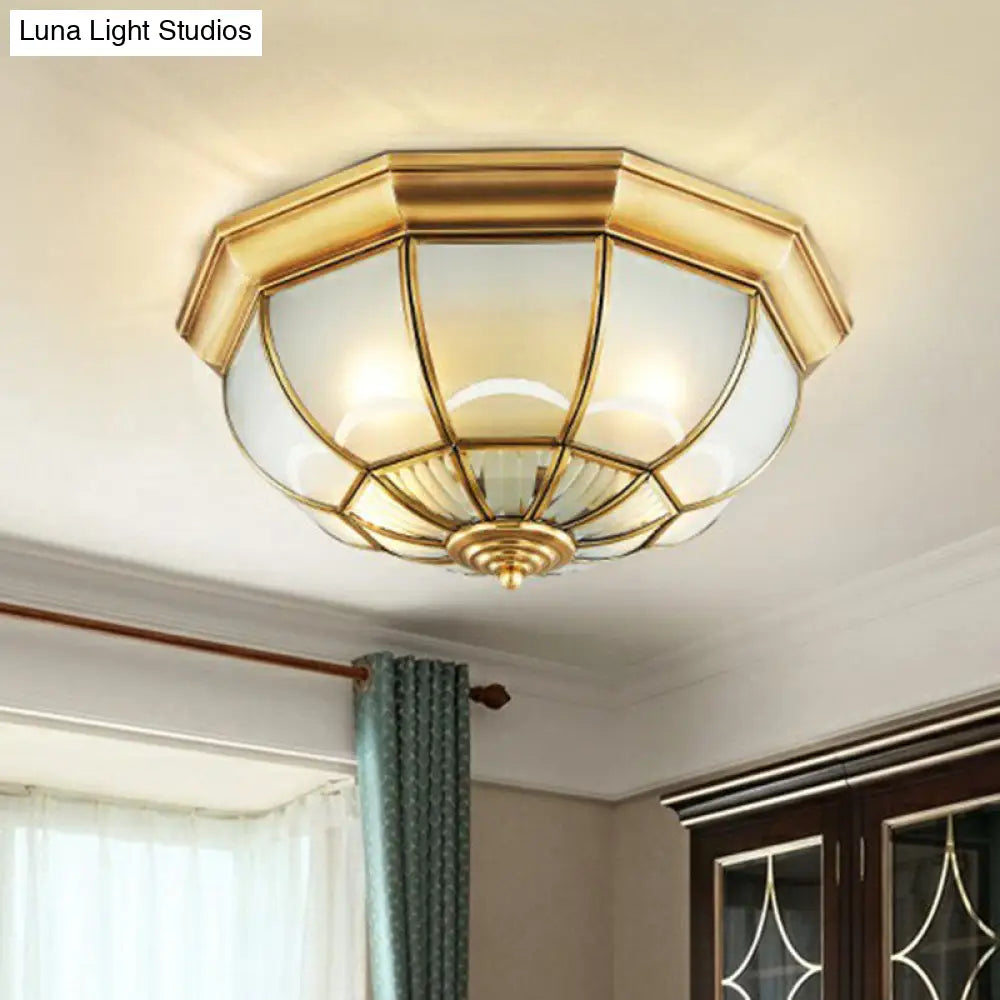 Minimalist Opaque Glass Domed Flushmount Ceiling Light For Dining Room Brass / 14