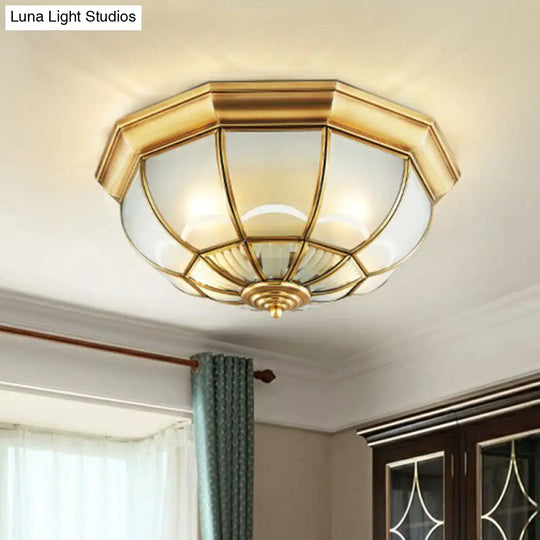 Minimalist Opaque Glass Domed Flushmount Ceiling Light For Dining Room Brass / 14