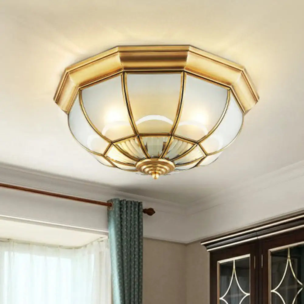 Minimalist Opaque Glass Domed Flushmount Ceiling Light For Dining Room Brass / 14’