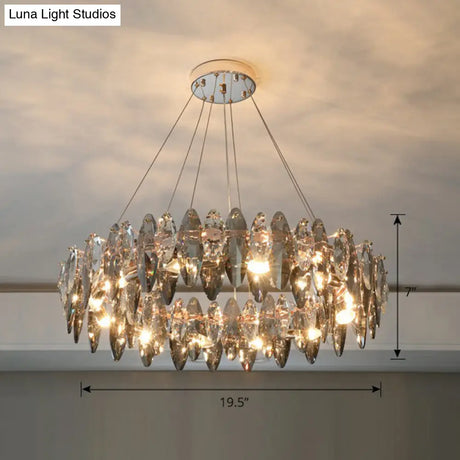 Minimalist Oval Crystal Clear Pendant Chandelier - Elegant Ceiling Light For Restaurants