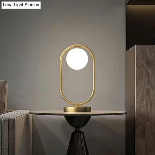 Minimalist Oval Table Lamp With Milk Glass Shade - Gold Finish