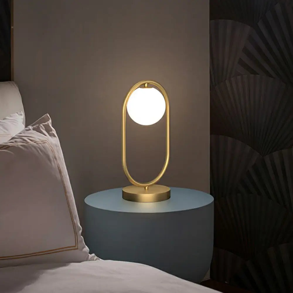 Minimalist Oval Table Lamp With Milk Glass Shade - Gold Finish