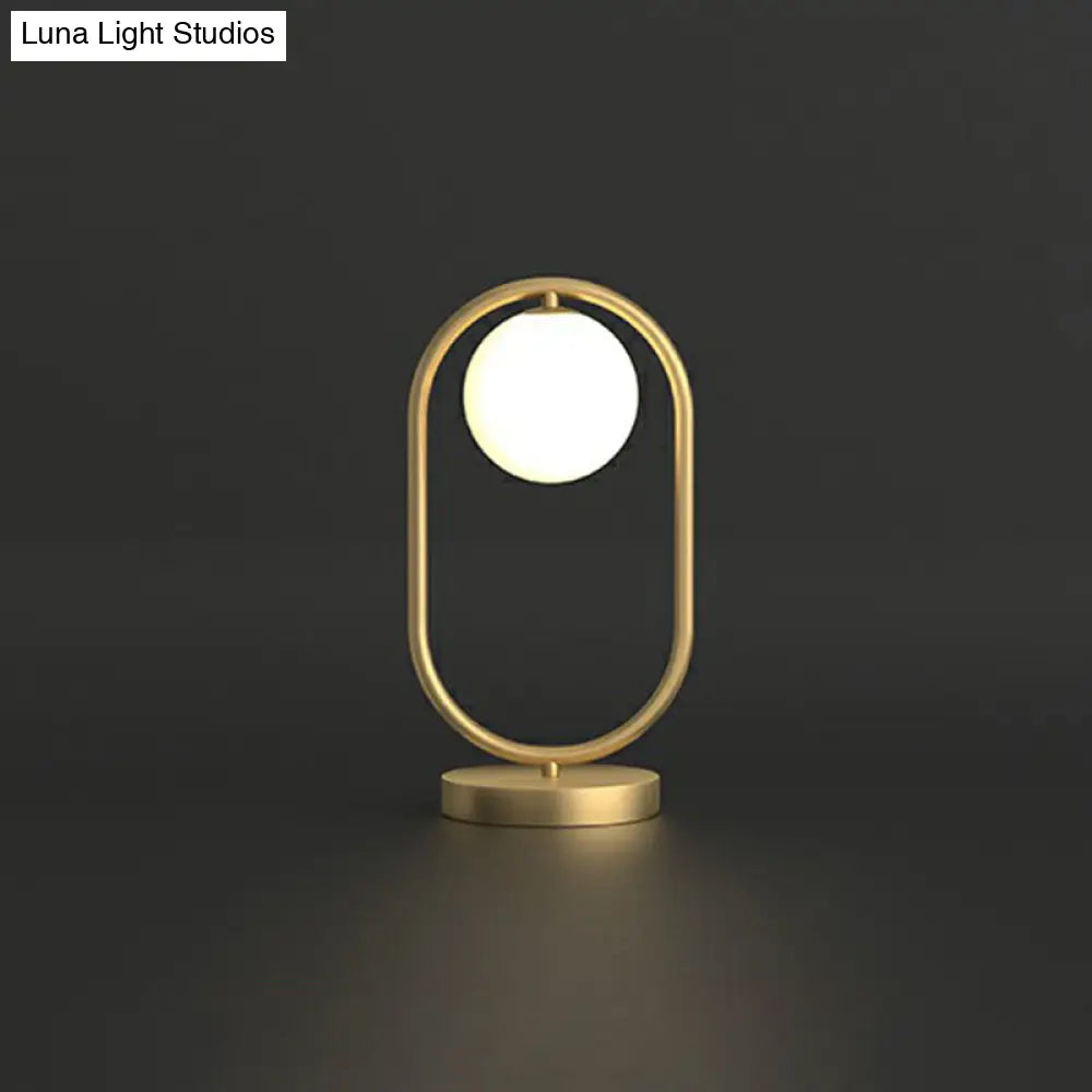 Minimalist Oval Table Lamp With Milk Glass Shade - Gold Finish