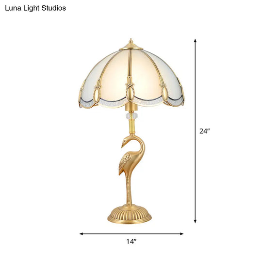 Minimalist Peacock Feather Beveled Glass Table Lamp In Brass 1-Light Living Room Nightstand Lighting