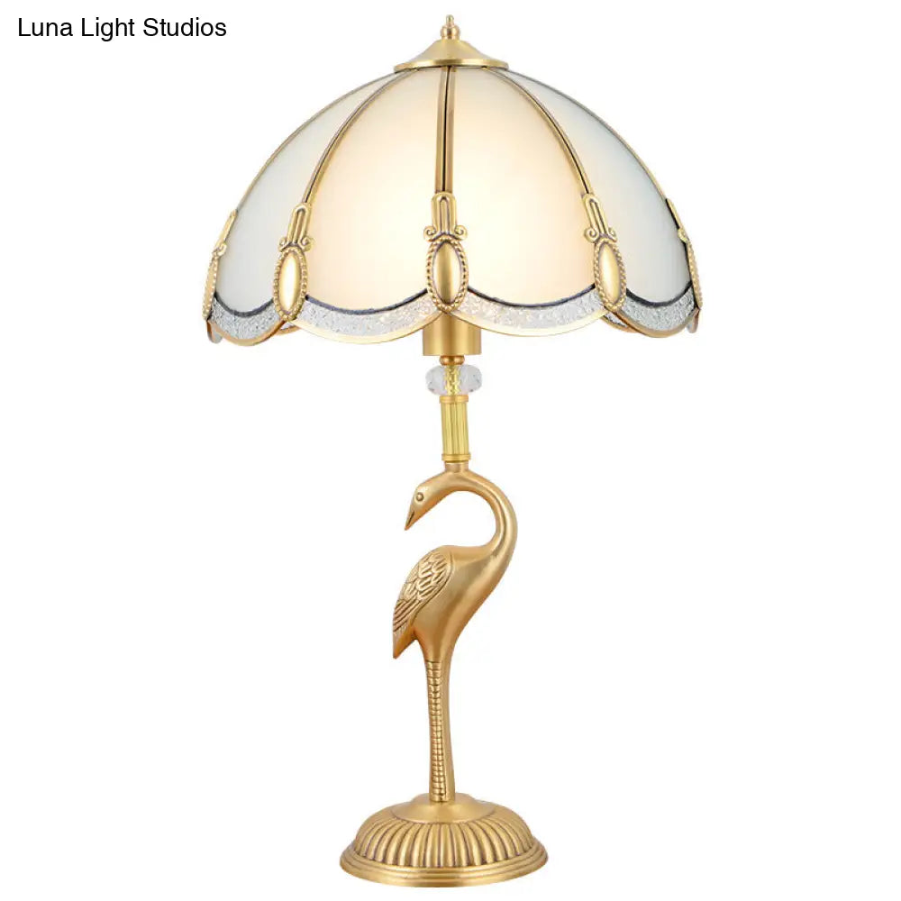 Minimalist Peacock Feather Beveled Glass Table Lamp In Brass 1-Light Living Room Nightstand Lighting