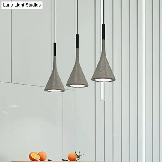 Minimalist Grey Cement Pendant Ceiling Light - Funnel Dining Room Suspension Lighting 1 Head