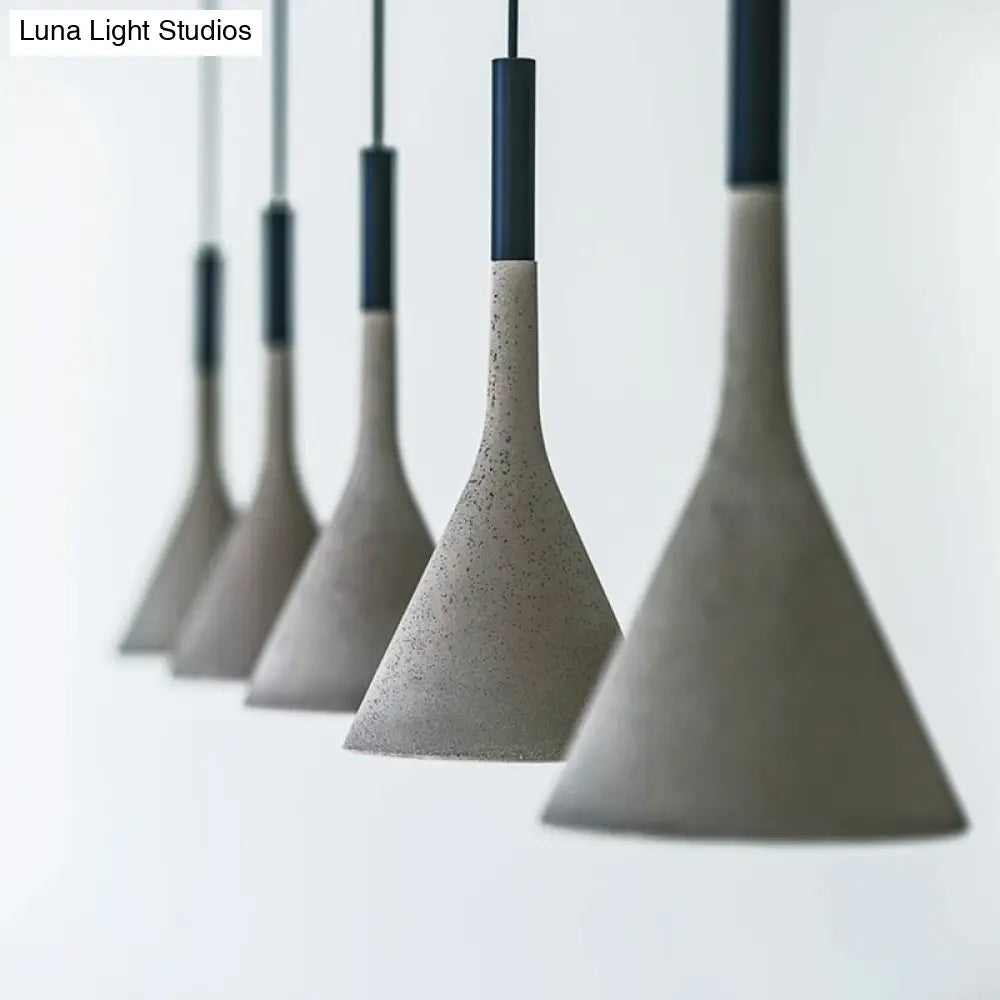 Minimalist Pendant Ceiling Light - Funnel Dining Room Suspension Lighting Grey Cement 1 Head Inch